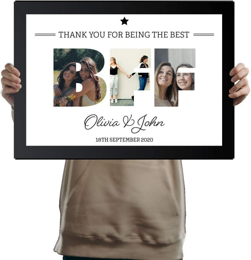 A3 Personalised BFF Photo Frame BLACK with Collage of pictures inside letters with a special message. Best Friend Forever Gift - YouPersonalise