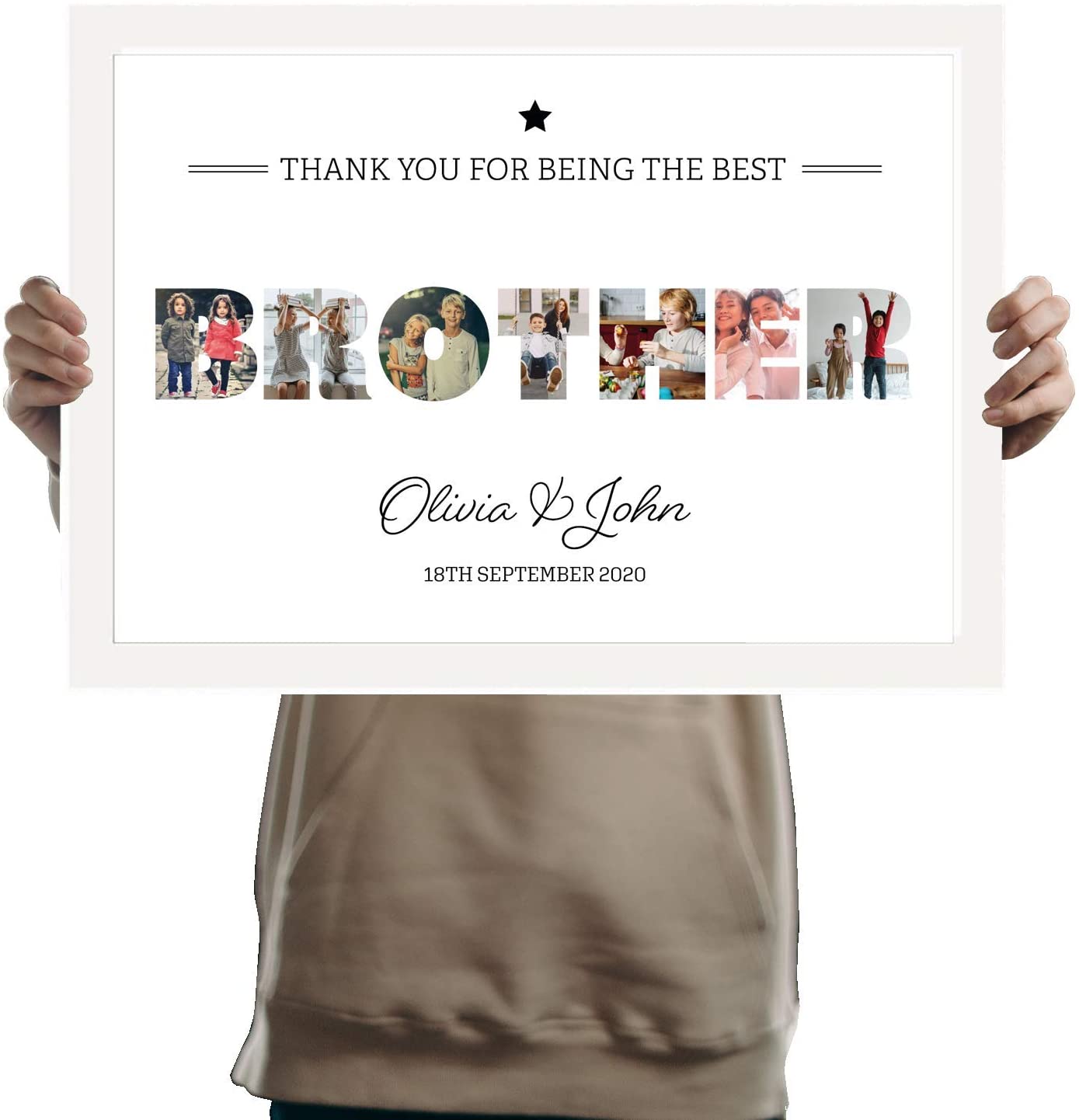 A3 Personalised BROTHER Photo Frame Collage pictures inside letters special message. Seven Pictures inside BROTHER