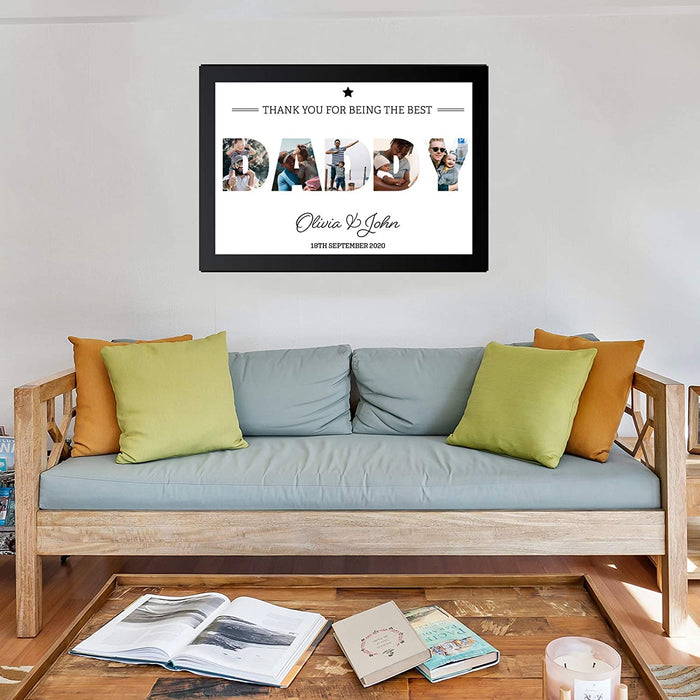 A3 Personalised DADDY Photo Frame in BLACK with Collage of pictures inside letters with a special message. Five Pictures inside DADDY. - YouPersonalise