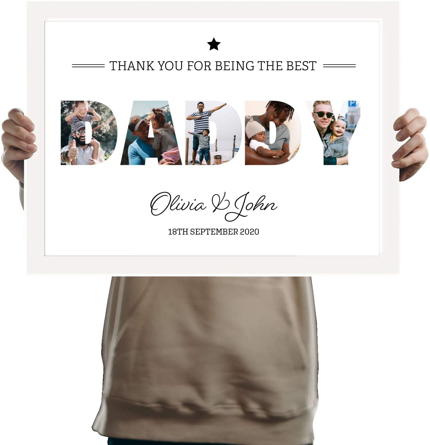 A3 Personalised DADDY Photo Frame Collage pictures inside letters special message. Five Pictures inside DADDY
