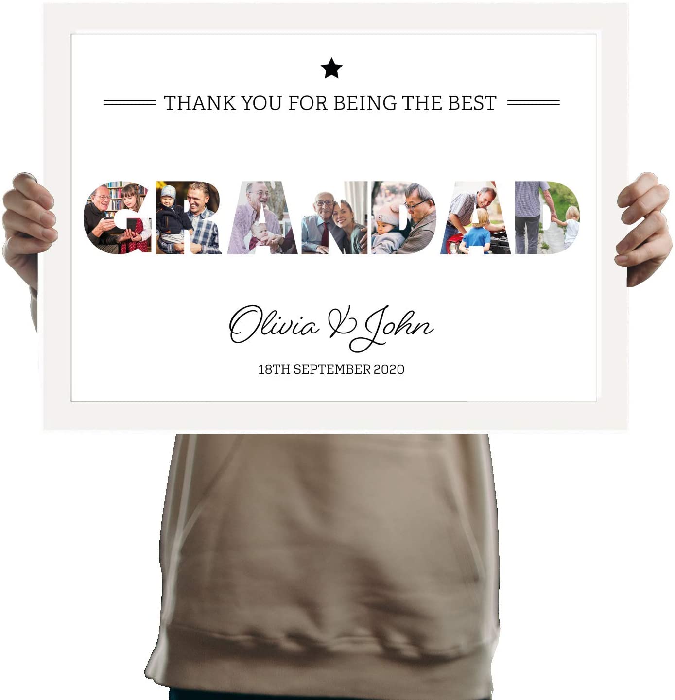 A3 Personalised GRANDAD Photo Frame Collage pictures inside letters special message. Seven Pictures inside GRANDAD.