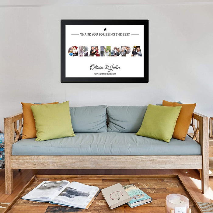 A3 Personalised GRANDPA Photo Frame in BLACK with Collage of pictures inside letters with a special message. Seven Pictures inside GRANDPA. - YouPersonalise