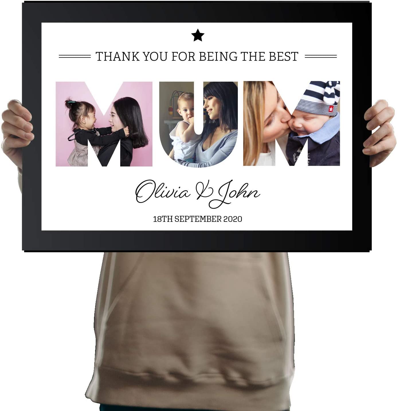 A3 Personalised MUM Photo Frame Collage pictures inside letters special message. Three Pictures inside MUM Mothers Day Birthdays