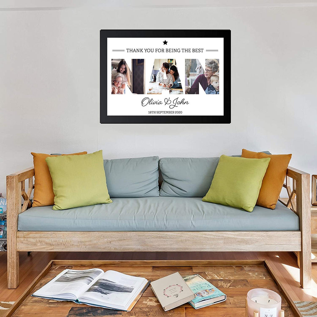 A3 Personalised NAN Photo Frame in BLACK with Collage of pictures inside letters with a special message. Three Pictures inside NAN for Mothers Day and Birthday - YouPersonalise