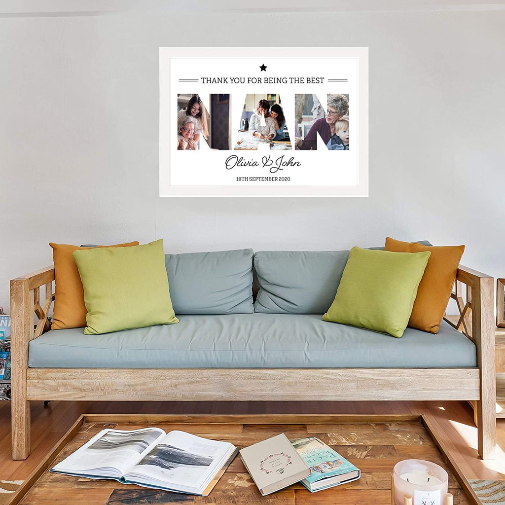 A3 Personalised NAN Photo Frame in WHITE with Collage of pictures inside letters with a special message. Three Pictures inside NAN for Mothers Day and Birthday - YouPersonalise