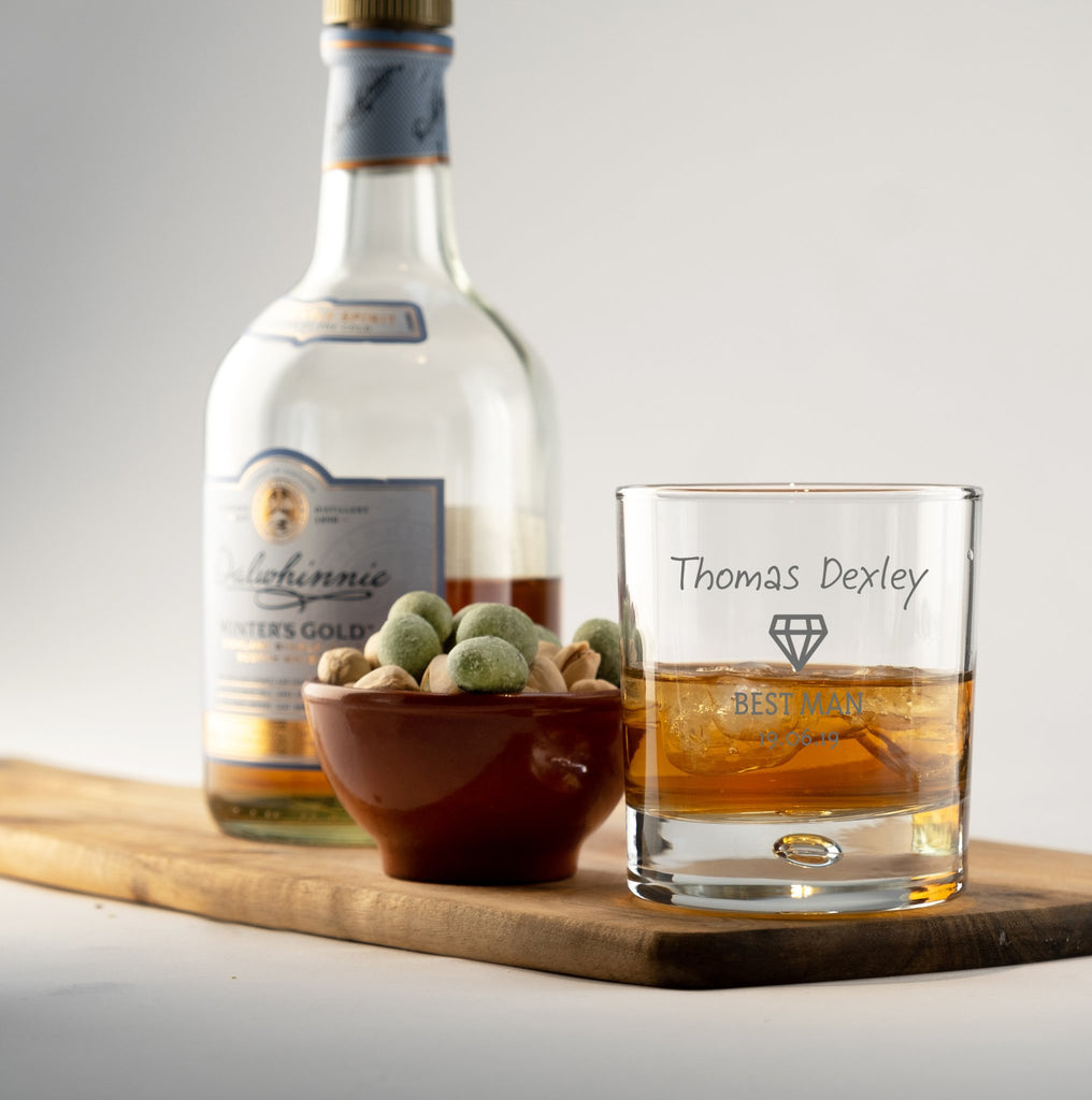 Best Man Diamond Design Personalised Engraved Bubble Whiskey Glass - YouPersonalise
