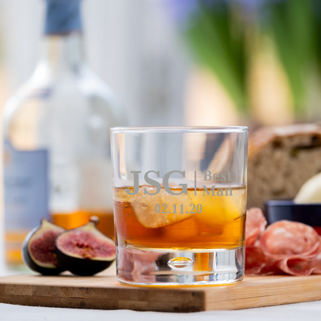Best Man Initials Personalised Engraved Bubble Whisky Glass - YouPersonalise
