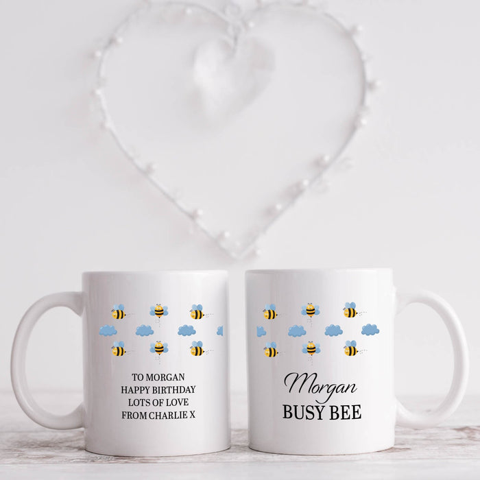 Busy Bee Design Personalised White Mug with Four Lines of Text - YouPersonalise