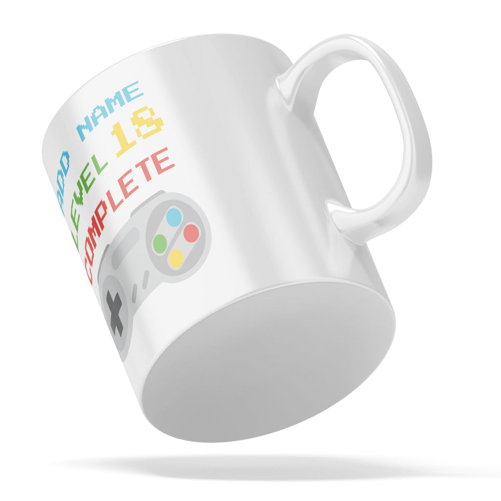 Gaming Mug Level Complete Any Age Personalised White Mug with Four Lines of Text - YouPersonalise