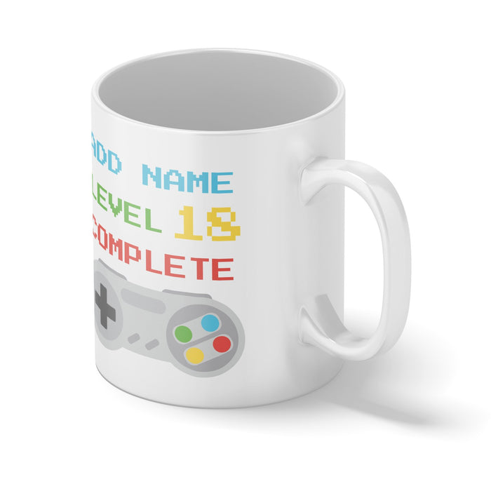 Gaming Mug Level Complete Any Age Personalised White Mug with Four Lines of Text - YouPersonalise