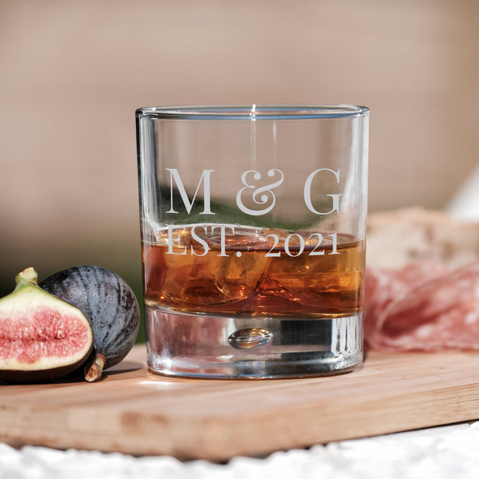 Initials and Year Design Personalised Engraved Bubble Whiskey Glass