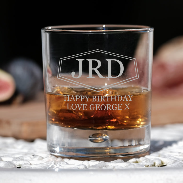 Initials in a Border Personalised Engraved Bubble Whiskey Glass