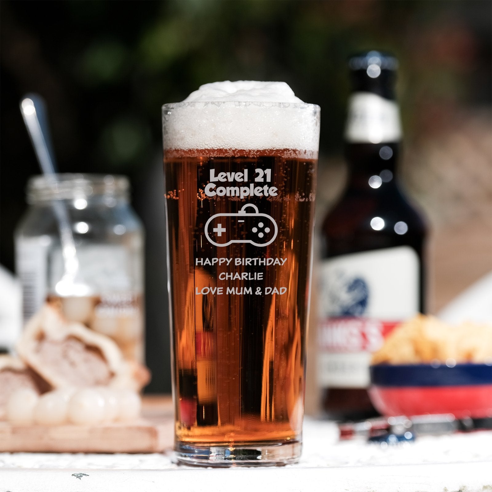 Level Complete Age message Engraved Pint Glass