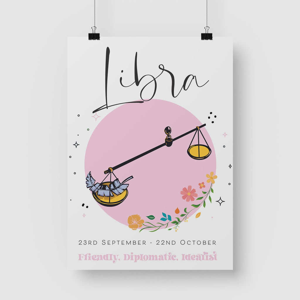 Libra Zodiac Print in A3 or A4, With or Without Black Frame - YouPersonalise