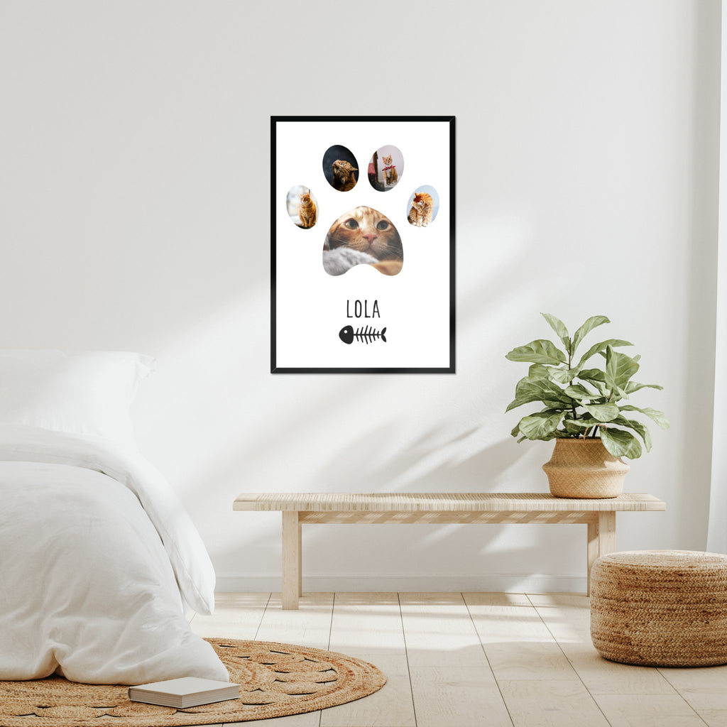 Personalised Cat Paw Print Photo Upload Framed Print in A3 Size - White or Black - YouPersonalise