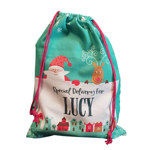 Personalised Christmas Linen drawstring Sack - S or L - YouPersonalise