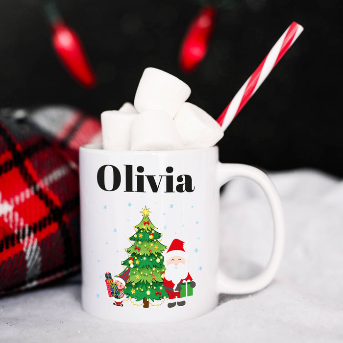 Personalised Christmas Mug Perfect Festive Gift 11oz White Ceramic Christmas Character Mug with Santa, Christmas Tree and Elf - YouPersonalise