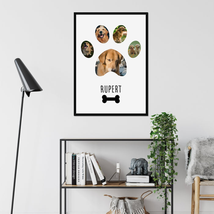 Personalised Dog Paw Print Photo Upload Framed Print in A3 Size - White or Black - YouPersonalise