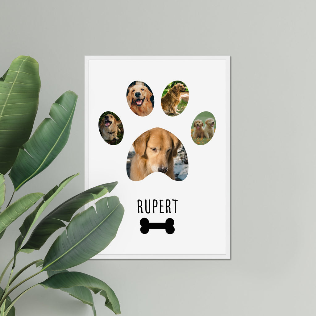 Personalised Dog Paw Print Photo Upload Framed Print in A3 Size - White or Black - YouPersonalise