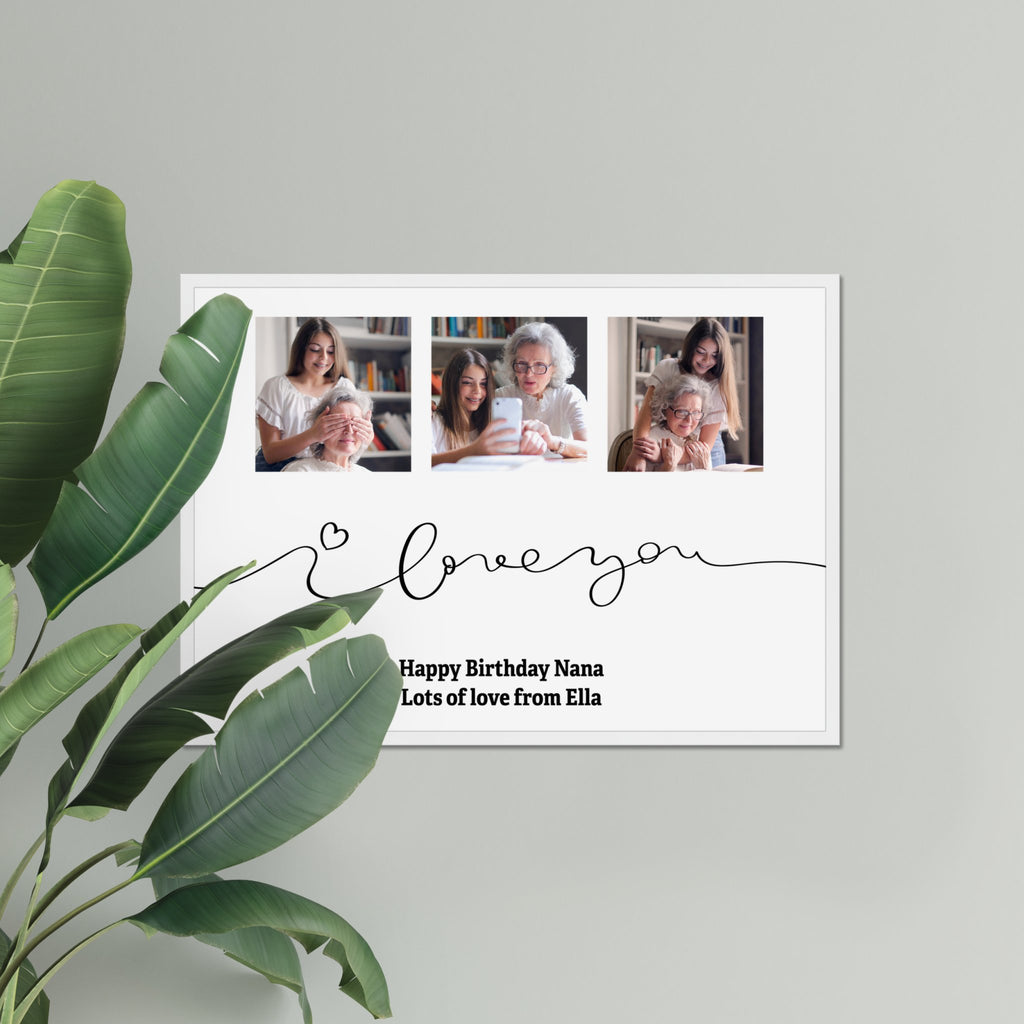 Personalised I LOVE YOU 3 Photo Upload Framed Print in A3 Size - White or Black - YouPersonalise