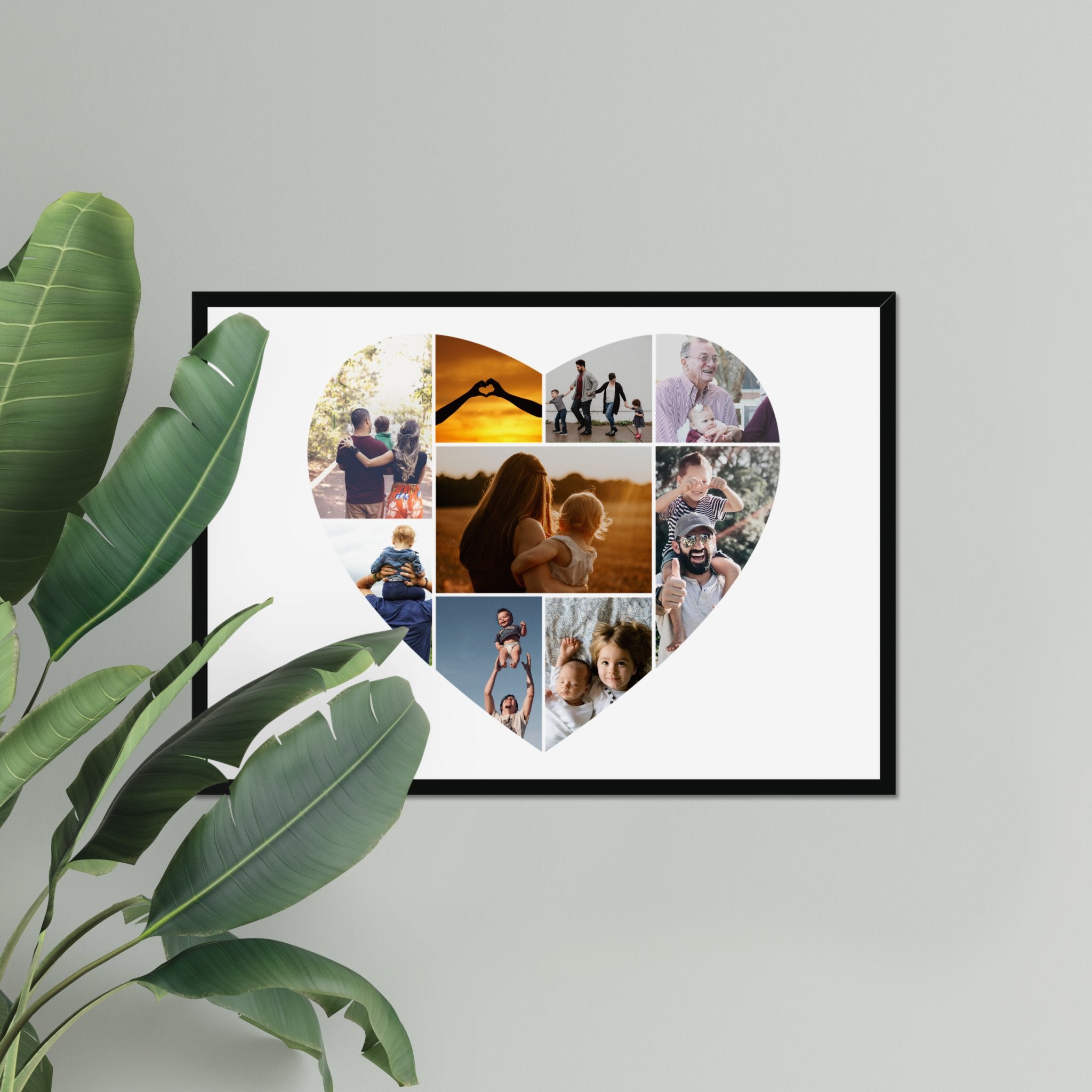 Personalised Love Heart Collage Photo Upload Framed Print A3 White or