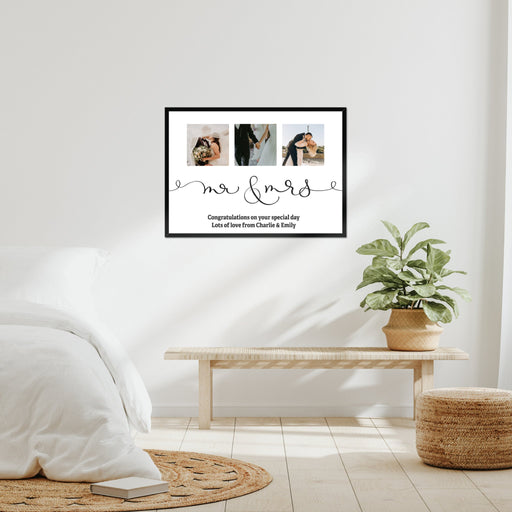 Personalised MR and MRS 3 Photo Upload Framed Print in A3 Size - White or Black - YouPersonalise