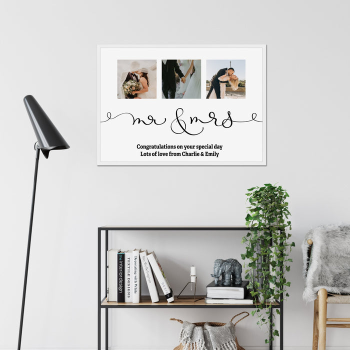 Personalised MR and MRS 3 Photo Upload Framed Print in A3 Size - White or Black - YouPersonalise