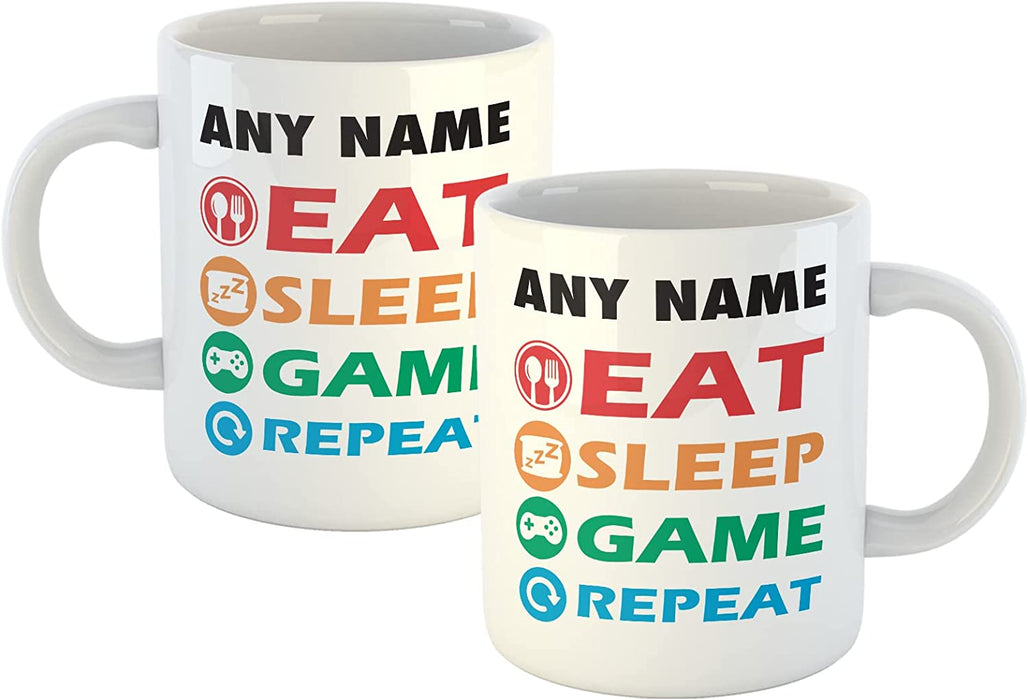 Personalised Mug Eat, Sleep, Game, Repeat - Add Your Special One's Name (11oz) - Custom Gift for Birthdays, Christmas, Special Occasions, Secret Santa - YouPersonalise