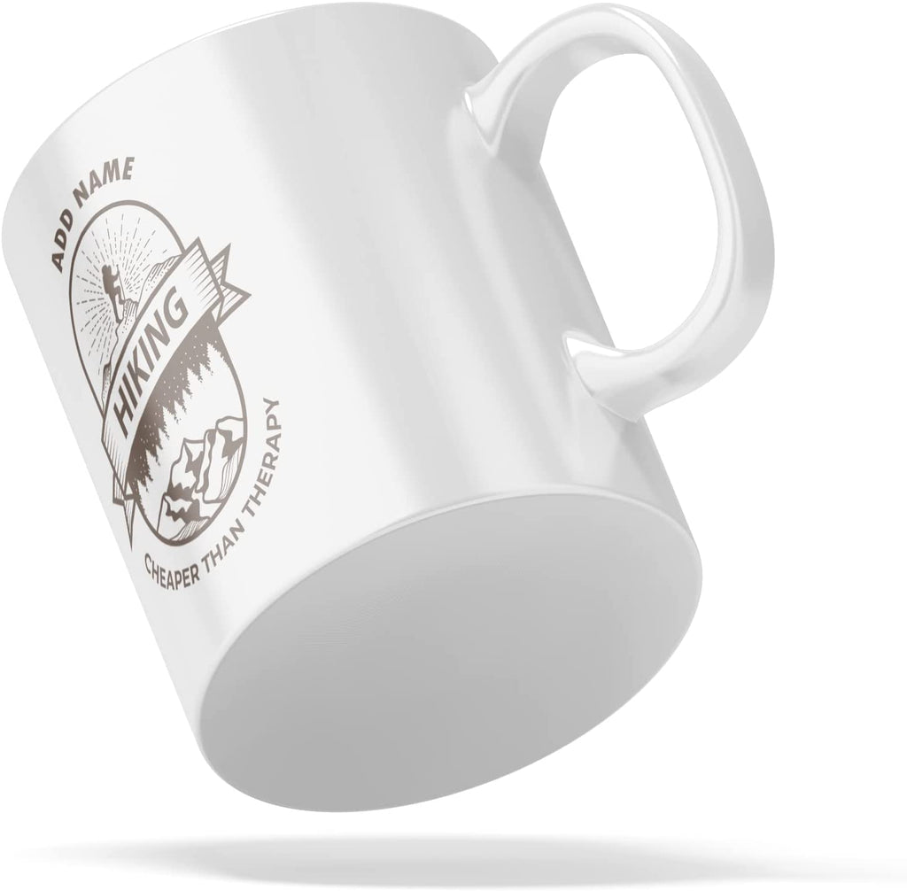 Personalised Mug Hiking Cheaper Than Therapy - Add Your Special One's Name (11oz) - Custom Gift for Birthdays, Christmas, Special Occasions - YouPersonalise
