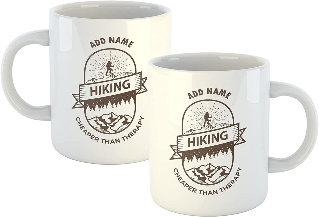 Personalised Mug Hiking Cheaper Than Therapy - Add Your Special One's Name (11oz) - Custom Gift for Birthdays, Christmas, Special Occasions - YouPersonalise