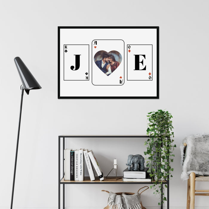 Personalised PLAYING CARD Photo and Initials Upload Framed Print in A3 Size - White or Black - YouPersonalise
