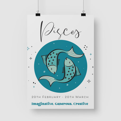 Pisces Zodiac Print in A3 or A4, With or Without Black Frame - YouPersonalise