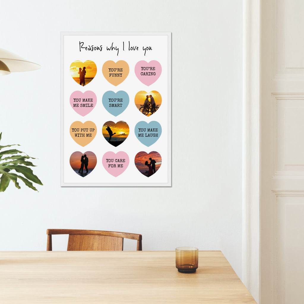 Reasons I Love You Personalised Photo Collage Upload With Messages and Framed in A3 Size - White or Black - YouPersonalise