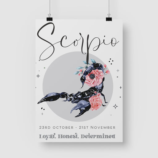 Scorpio Zodiac Print in A3 or A4, With or Without Black Frame - YouPersonalise