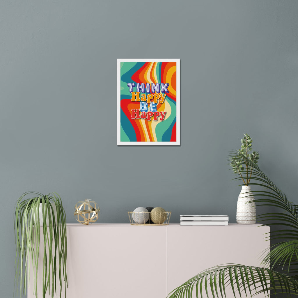 Think Happy Be Happy Quote A4 or A3 Print with Frame - YouPersonalise