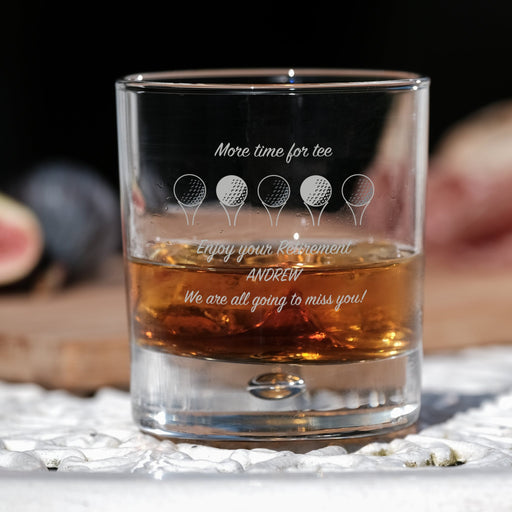 Time For Tee Golf Retirement Personalised Engraved Bubble Whiskey Glass - YouPersonalise