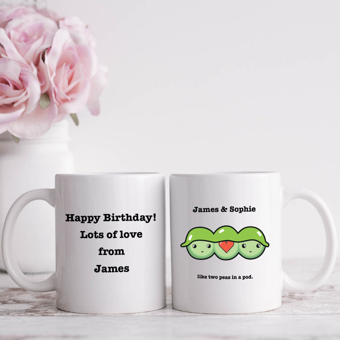 Two Peas in a Pod Couples Personalised White Cup with Four Lines of Text - YouPersonalise