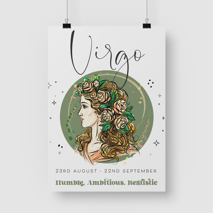 Virgo Zodiac Print in A3 or A4, With or Without Black Frame - YouPersonalise